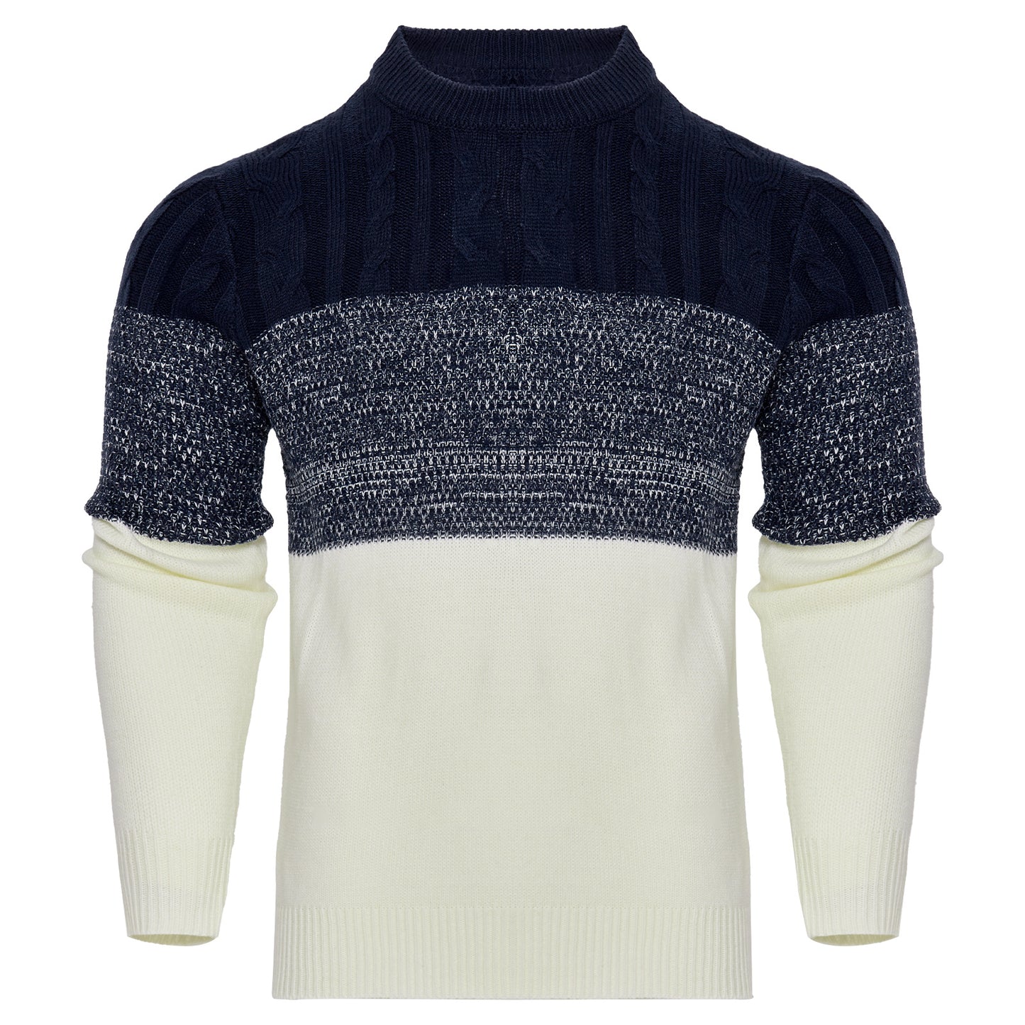 Men's Casual Color Block Long Sleeve Cable Knit Pullover Sweater