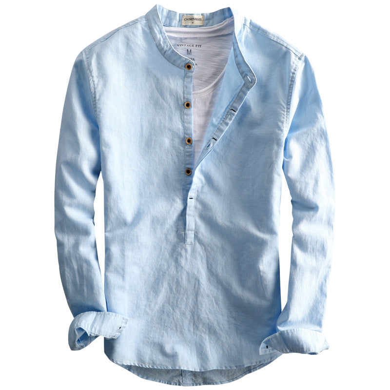 Simple Men's Casual Long Linen Sleeves Shirt Loose Solid Color