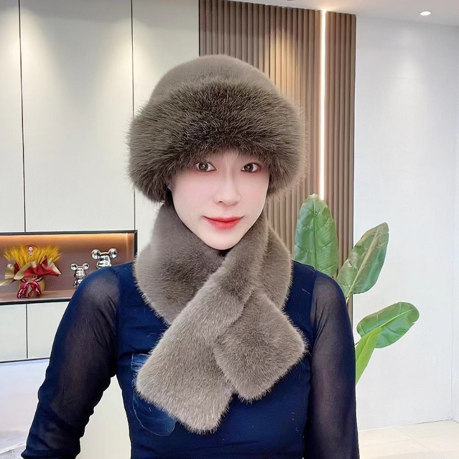 Suit Winter Scarf Mongolian Cap Plush Hat Women's Thickened