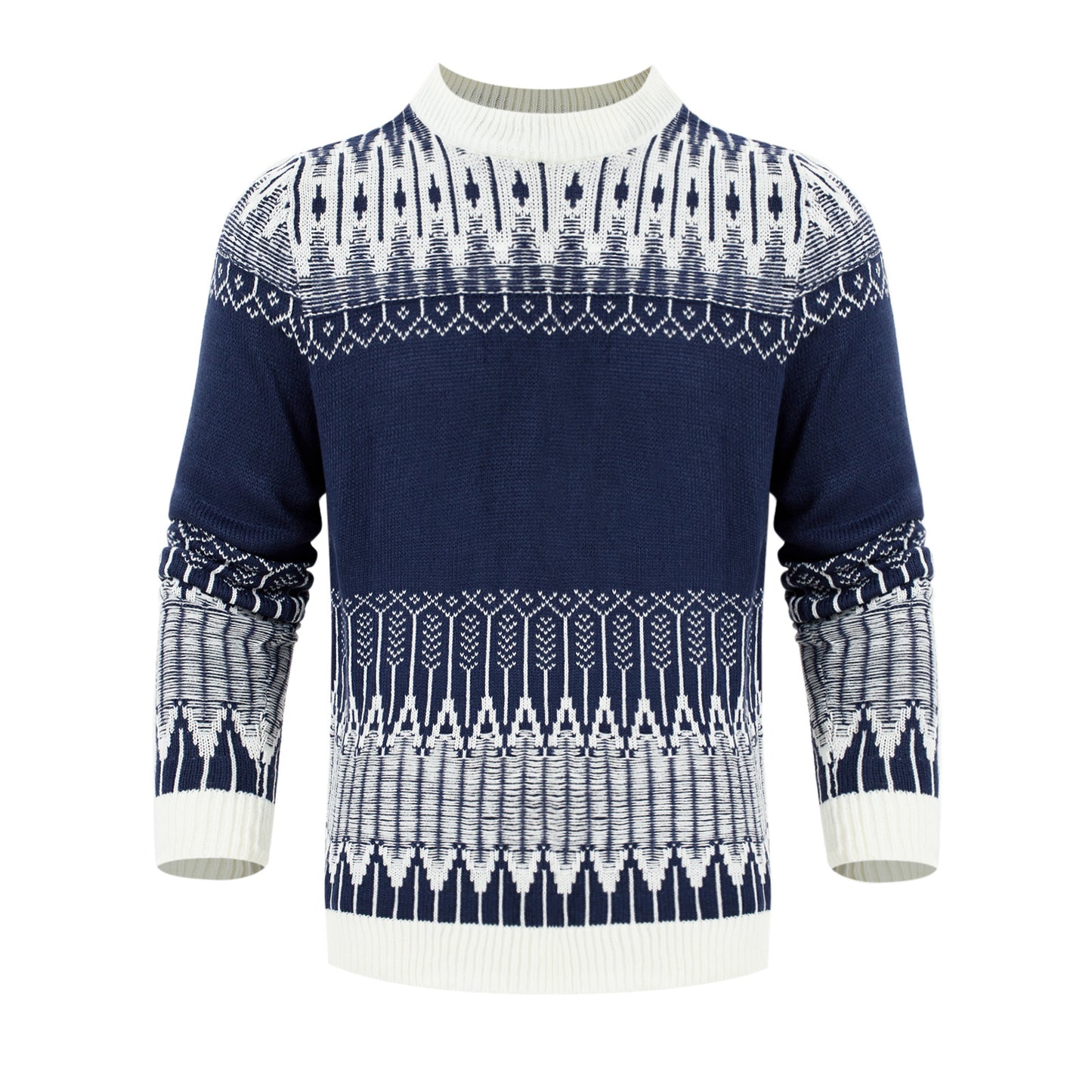 Men's Crewneck Pullover Sweater Unisex Fair Isle Long Sleeve Knitted Sweater