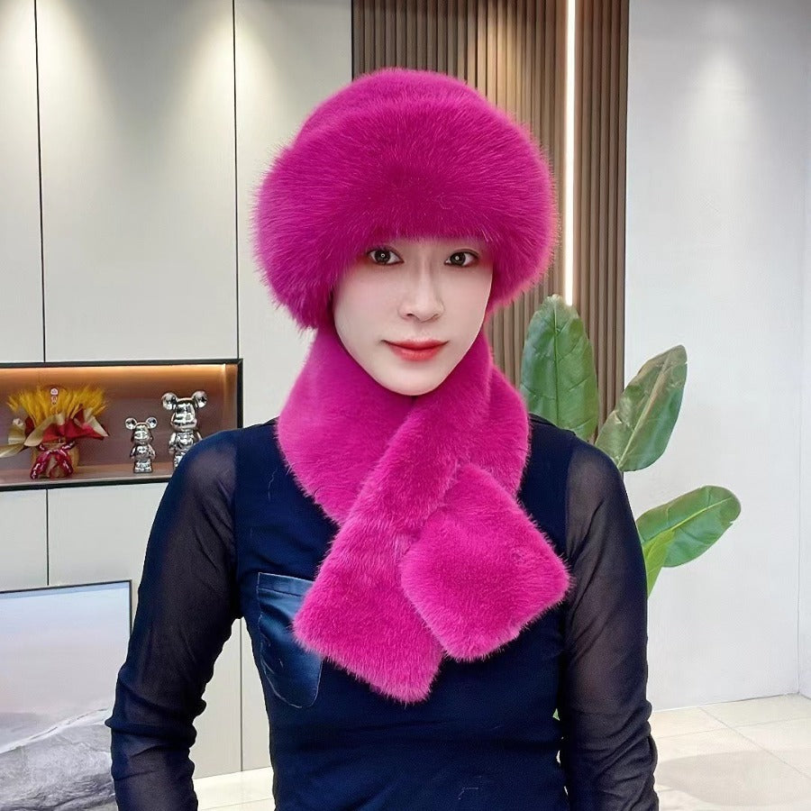 Suit Winter Scarf Mongolian Cap Plush Hat Women's Thickened